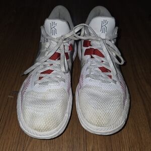 Nike White and Red Kyrie Basketball Sneakers